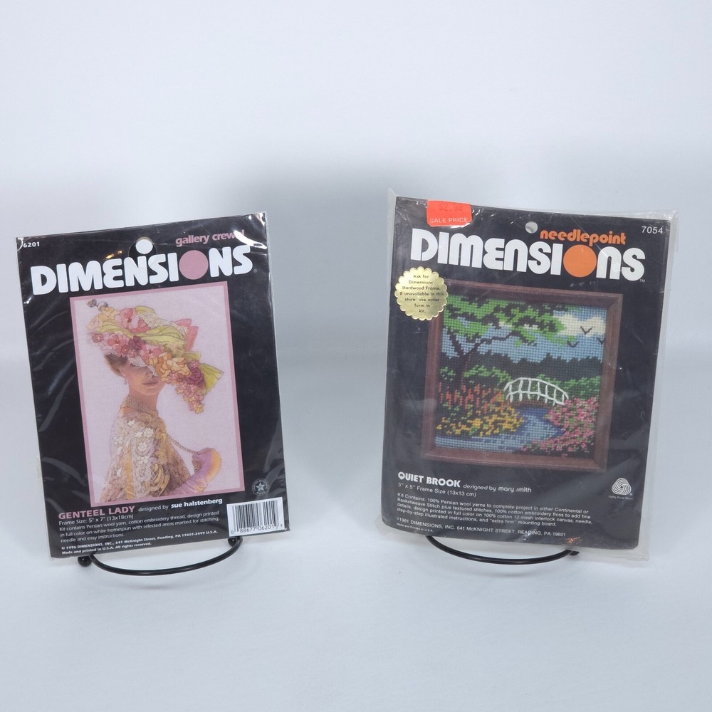 DIMENSIONS Genteel Lady & Quiet Brook Needlepoint Kits Vintage Cross‎ Stitch Lot